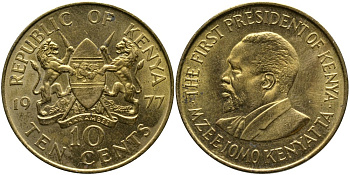 Кения 10 центов 1977 Джомо Кениата KM 11 никель латунь 4526-1135