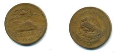 МЕКСИКА 20 СЕНТАВО 1946 KM 439 бронза 35-1127