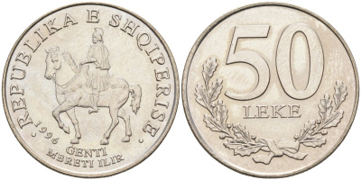 Албания 50 леков 1996 KM 79 медно-никель UNC 24-1147