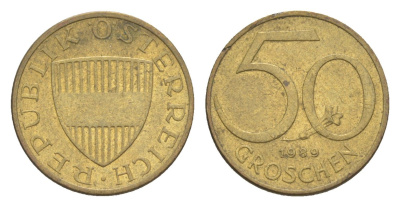 Австрия 50 грошей 1989 KM 2885 алюминиевая бронза UNC 4124-565