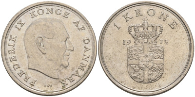 Дания 1 крона 1972 C; S, Фредерик IX (1947-1972) KM 851.1 медно-никель 4605-741