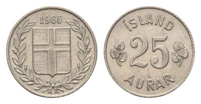 Исландия 25 эйре 1965 KM 11 медно-никель 4690-636