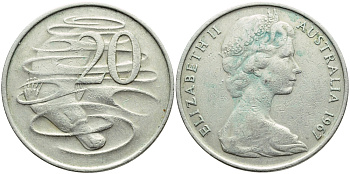 Австралия 20 центов 1967 Елизавета II (1952-2022), утконос KM 66 медно-никель 4394-524