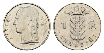 Бельгия 1 франк 1976 Belgie, Бодуэн I (1951-1993) KM 143.1 медно-никель UNC 181-227