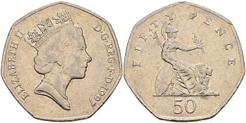 Великобритания 50 пенсов 1997 Елизавета II (1952-2022) KM 940.2, Spink 4351 (H7) медно-никель 4583-1244