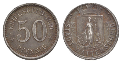 Ваттеншайд 50 пфеннигов 1919 Funck 579.5, Men18 32900.5 железо 4584-433