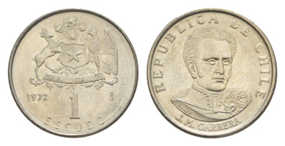 Чили 1 эскудо 1972 Хосе Мигель Каррера KM 197 медно-никель UNC 4651-532
