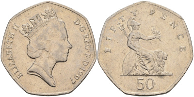 Великобритания 50 пенсов 1997 Елизавета II (1952-2022) KM 940.2, Spink 4351 (H7) медно-никель 4583-1244