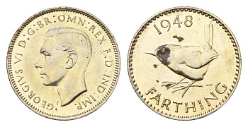 Великобритания 1 фартинг 1948 Георг VI (1936-1952) KM 843, Spink 4116 бронза 4659-827