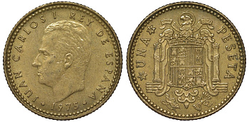 Испания 1 песета 1975 (78) Хуан Карлос I (1975-2014) KM 806 алюминиевая бронза 4128-1053