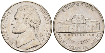 США 5 ЦЕНТОВ 1995 D, ДЖЕФФЕРСОН KM A192 медно-никель 190-142