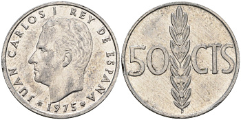 Испания 50 сентимо 1975 Хуан Карлос I (1975-2014) KM 805 алюминий 4388-834