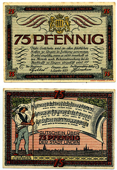 Линген 75 пфеннигов 1921 1 сентября 1921, нотгельд, земля Нижняя Саксония Grabowski 803.3 бумага 2195-9-3-1
