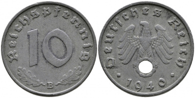 Германия 10 рейхспфеннигов 1940 B KM 101, J. 371 цинк 4525-1223