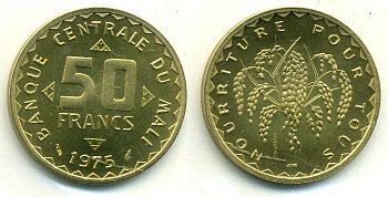 Мали 50 франков 1975 PROBA, ESSAI, в оригинальной упаковке KM E1 никель-латунь UNC 5010-523