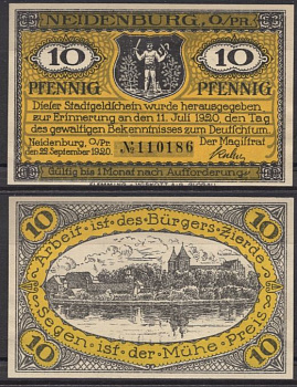 Найденбург 10 пфеннигов 1920 DeNG 2 932.2-4/5 бумага UNC (пресс) 8612-27-3-1