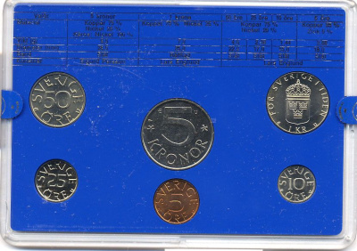 Швеция набор монетного двора из 6 монет 1982 в пластике, Карл XVI Густав (1973- ) KM MS23 UNC 5-4-2-84