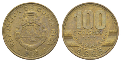 Коста-Рика 100 колонов 2006 KM 240a сталь плакированная латунью 4631-847
