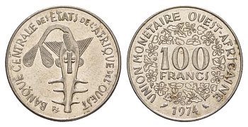 Западная Африка (BCEAO) 100 франков 1974 KM 4 никель 4656-917