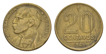 Бразилия 20 сентаво 1949 Руй Барбоза ди Оливейра KM 562 алюминиевая бронза 4625-948