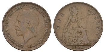 Великобритания 1 пенни 1928 Георг V (1910-1936) KM 838, Spink 4055 бронза 4645-1014