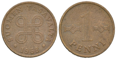 Финляндия 1 пенни 1968 KM 44 медь 99-949