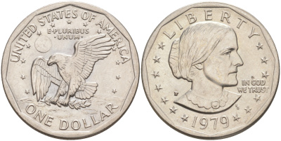 США 1 доллар 1979 Сьюзен Энтони KM 207 медь плакированная медно-никелем 4111-843