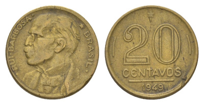 Бразилия 20 сентаво 1949 Руй Барбоза ди Оливейра KM 562 алюминиевая бронза 4625-948