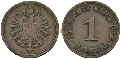 Германия 1 пфенниг 1886 A, Вильгельм I (1871-1888) KM 1, J. 1 медь 4602-847