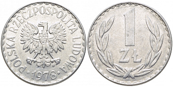 ПОЛЬША 1 ЗЛОТЫЙ 1978 MW KM 49.1 алюминий 4448-546