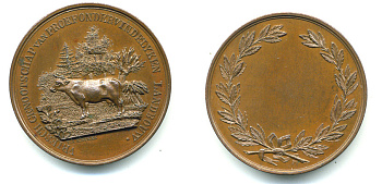 НИДЕРЛАДЫ МЕДАЛЬ XIX ВЕК ОБЩЕСТВО РАСПРОСТРАНЕНИЯ СЕЛЬСКОГО ХОЗЯЙСТВА, КОРОВА, 38 мм, 31,22 гр бронза 1079-2-31