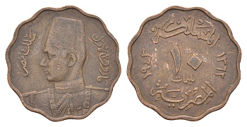 Египет 10 миллим 1938 KM 361 бронза 4673-351