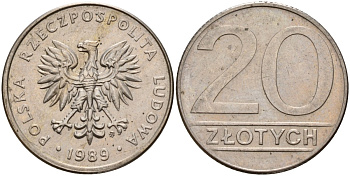 Польша 20 злотых 1989 MW Y 153.2 медно-никель 4187-734