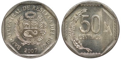 Перу 50 сентимо 2007 KM 307.4 медно-никель aUNC 4605-313