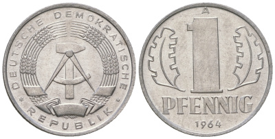 ГДР 1 пфенниг 1964 А KM 8.1 алюминий UNC 3458-269