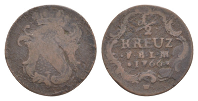 Баден 1/2 крейцера 1766 W, Карл Фридрих KM 113 медь 4639-365