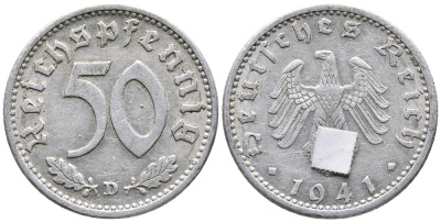 ГЕРМАНИЯ 50 РЕЙХСПФЕННИГОВ 1941 D KM 96, J. 372 алюминий 24-922