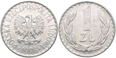 ПОЛЬША 1 ЗЛОТЫЙ 1978 MW KM 49.1 алюминий 4448-546