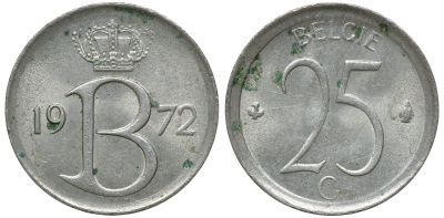 БЕЛЬГИЯ 25 САНТИМОВ 1972 KM 154.1 медно-никель 72-824