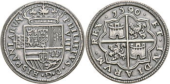 Нидерланды медаль ND испанская монета правления Филиппа VIII 1590 года, в оригинальном буклете, с сертификатом белый металл 1-4-1-09