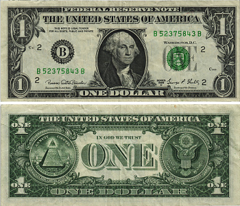 США 1 ДОЛЛАР 1969 D, БЛОК 2, БУКВА В, НЬЮ ЙОРК, ДЖОРДЖ ВАШИНГТОН Pick 449е бумага 8605-13-2-1