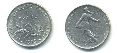 ФРАНЦИЯ 1 ФРАНК 1972 СЕЯТЕЛЬ KM 925.1 никель 57-211