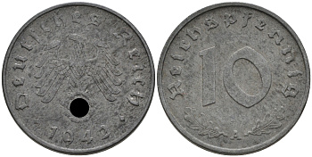 ГЕРМАНИЯ 10 РЕЙХСПФЕННИГОВ 1942 A J. 371, KM 101 цинк 75-247