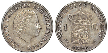 Нидерландские Антилы 1 гульден 1964 Юлиана (1948-1980) KM 2 серебро 36-1043
