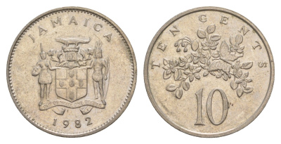 Ямайка 10 центов 1982 бабочка KM 47 медно-никель aUNC 4624-956