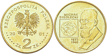 Польша 2 злотых 2001 Польские путешественники - Михал Седлецкий (1873-1940) Y 421 латунь UNC 4122-1153