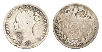 Великобритания 3 пенса 188? Виктория (1837-1901) KM 730, Spink 3914 серебро 4643-814