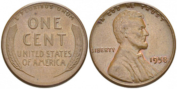 США 1 ЦЕНТ 1958 ЛИНКОЛЬН KM A132 медь цинк 3309-229