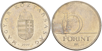 Венгрия 10 форинтов 2007 KM 695 латунь плакированная медно-никелем 259-256