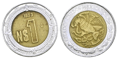 Мексика 1 песо 1993 KM 550 биметалл 4385-547